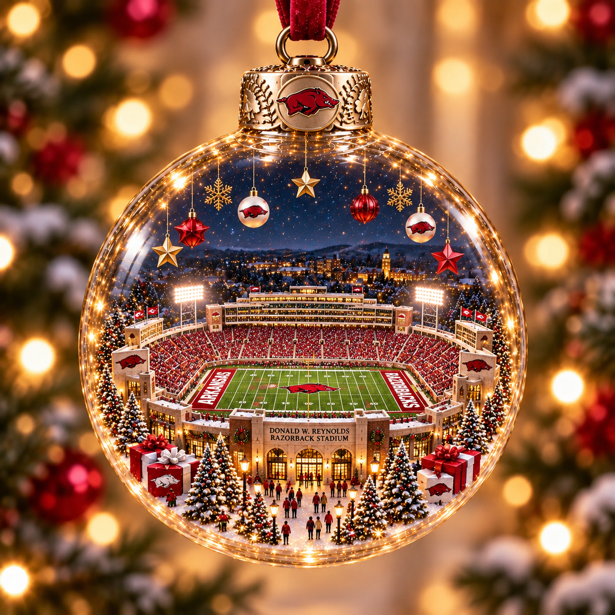 Game Day Glow – Light-Up Football Stadium Christmas Ornament