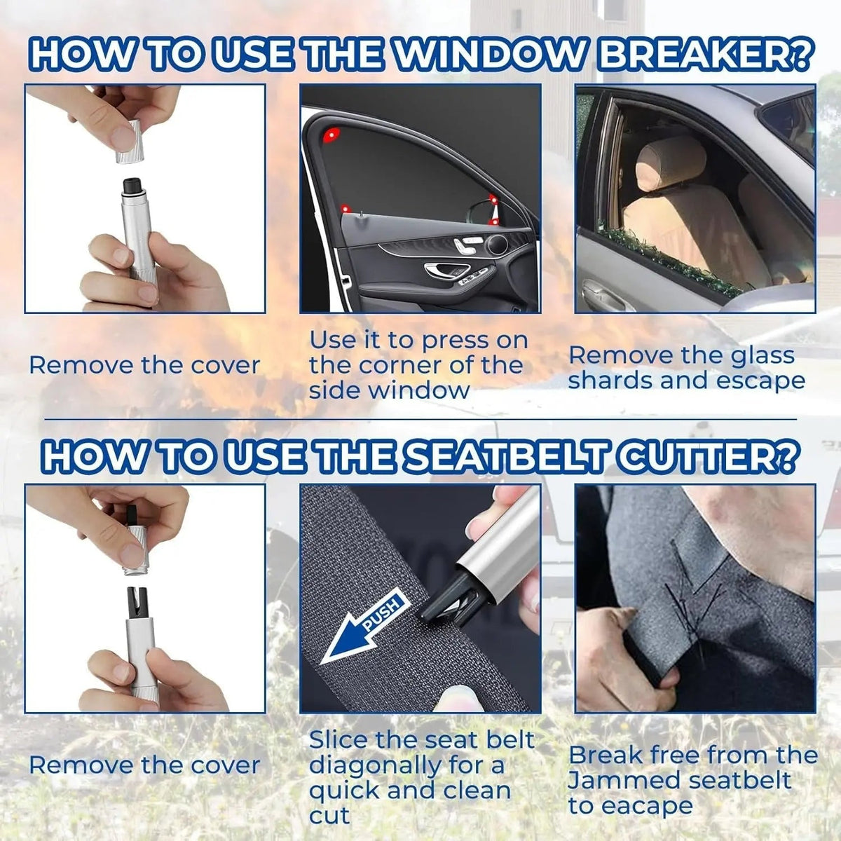 Sikunuo | Auto emergency hammer with glass breaker – Reliable & life-saving in an emergency