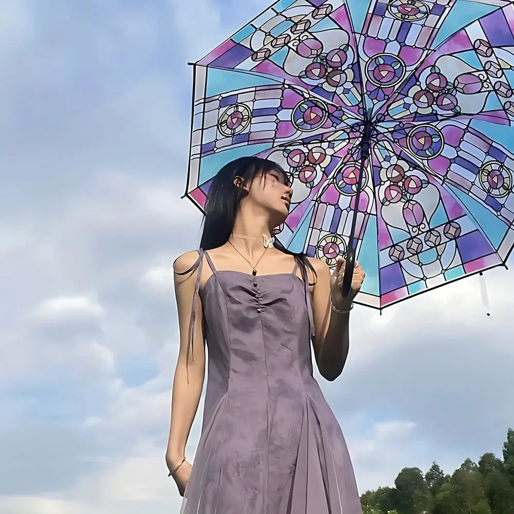 Sikunuo | Automatic Umbrella – Vintage Design with Stained Glass and Wind PRedection