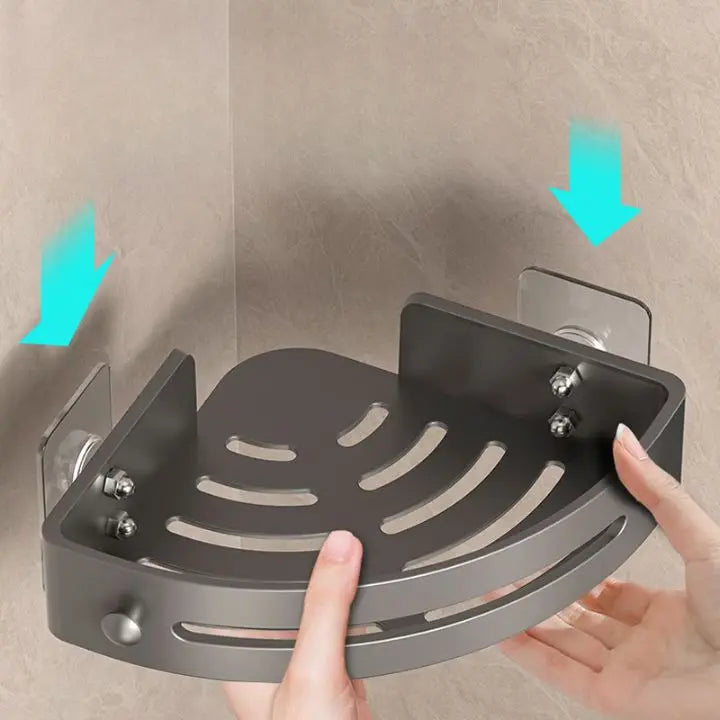 Sikunuo | Bathroom Wall Shelf – Stainless Steel Corner Basket with Adhesive Holder