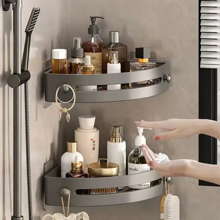Sikunuo | Bathroom Wall Shelf – Stainless Steel Corner Basket with Adhesive Holder
