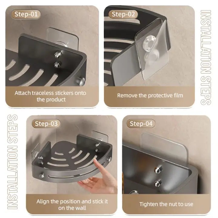 Sikunuo | Bathroom Wall Shelf – Stainless Steel Corner Basket with Adhesive Holder