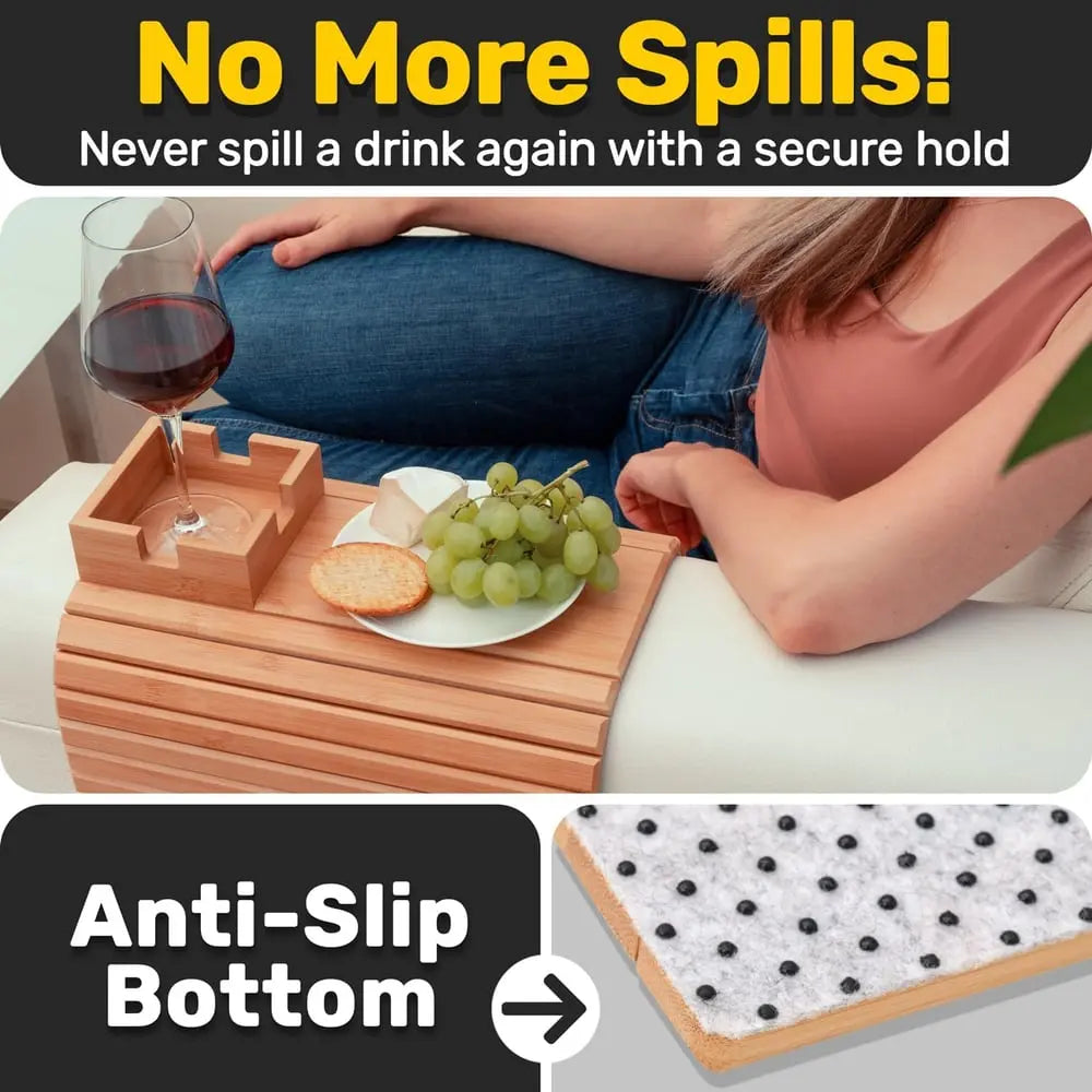 Sikunuo | Bamboo Armrest Tray – Non-Slip Sofa Holder for Drinks & Snacks