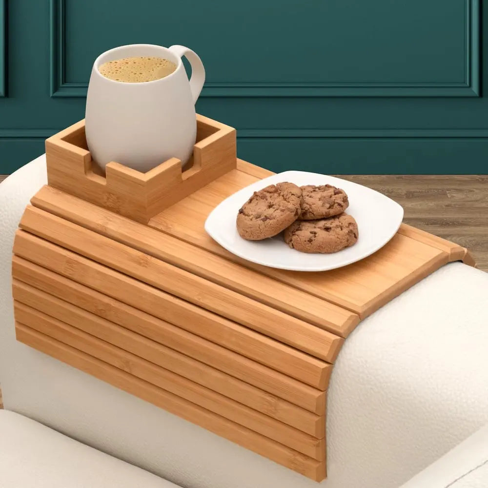 Sikunuo | Bamboo Armrest Tray — Eco-Friendly Cup and Snack Holder for the Sofa