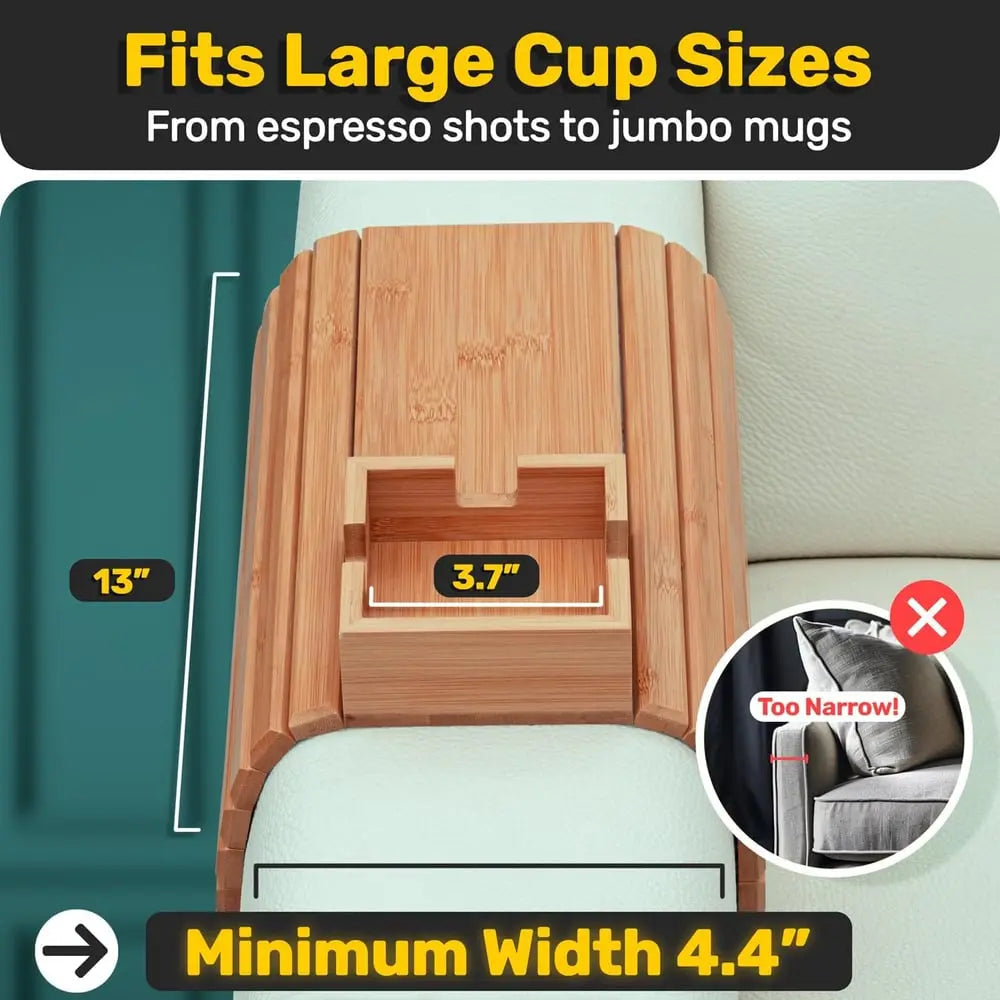 Sikunuo | Bamboo Armrest Tray — Eco-Friendly Cup and Snack Holder for the Sofa