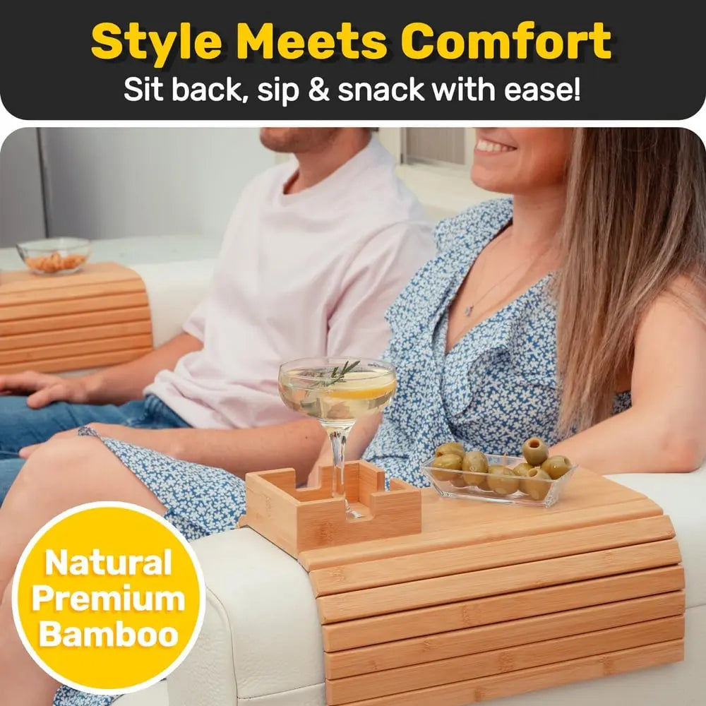 Sikunuo | Bamboo Armrest Tray — Eco-Friendly Cup and Snack Holder for the Sofa