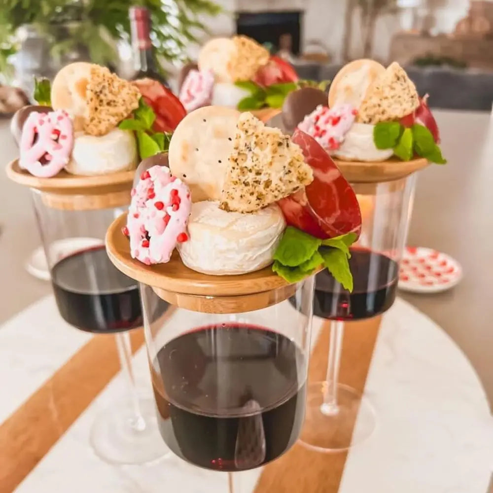 Sikunuo | Bamboo Wine Glass Snack Holder — Elegant Snack Holder for Wine Evenings