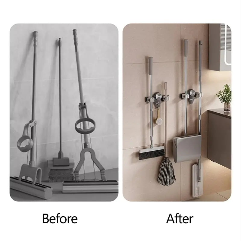 Sikunuo | Broom clamp with suction cups – Space-saving wall holder with adjustable hooks