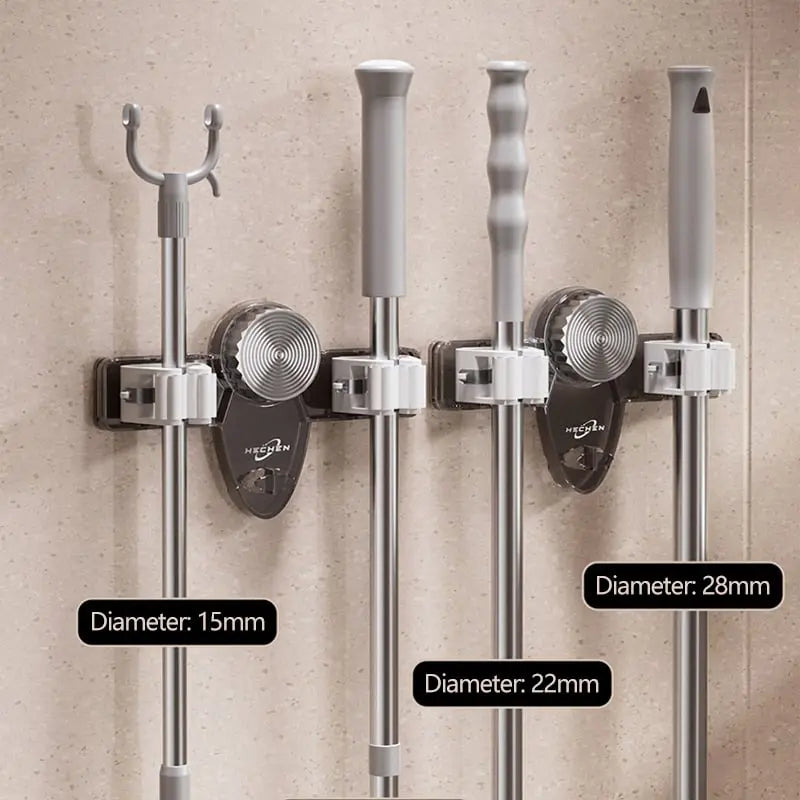 Sikunuo | Broom clamp with suction cups – Space-saving wall holder with adjustable hooks