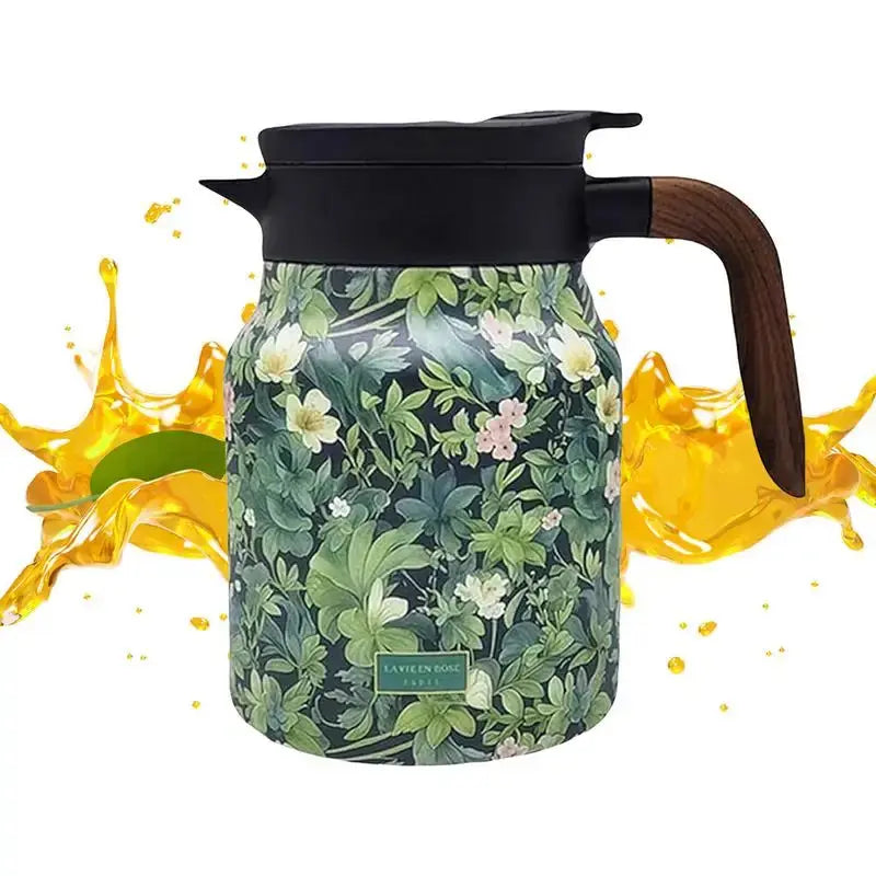 Sikunuo | Floral Stainless Steel Teapot with Strainer - 1000ml Vintage Elegance