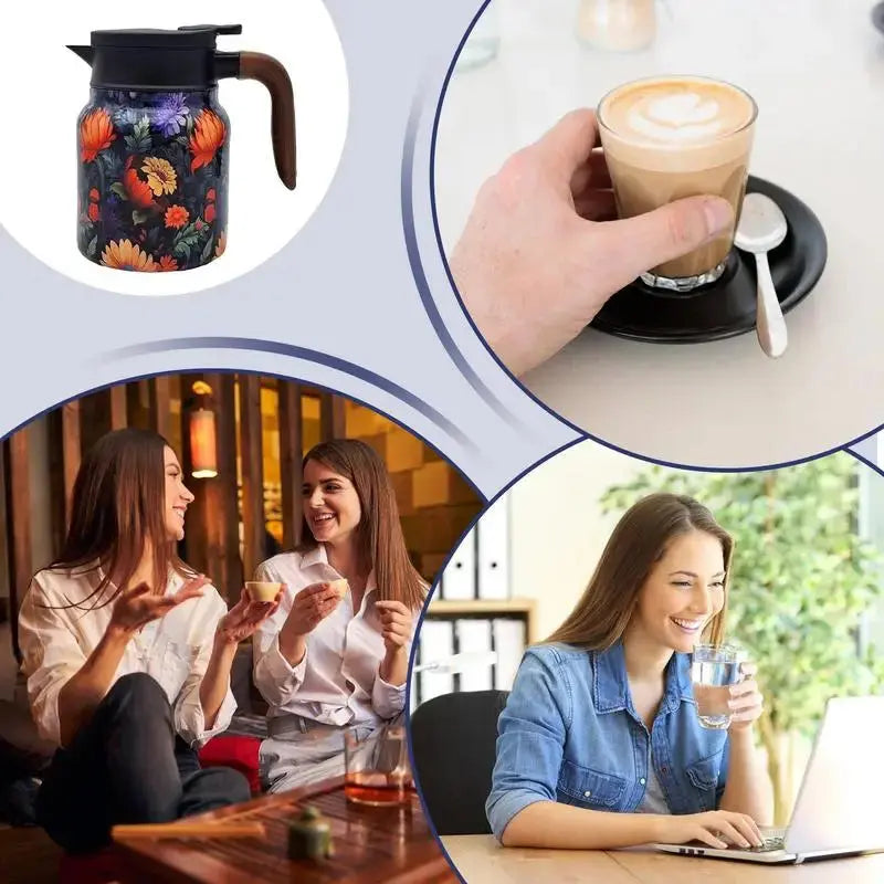 Sikunuo | Floral Stainless Steel Teapot with Strainer - 1000ml Vintage Elegance