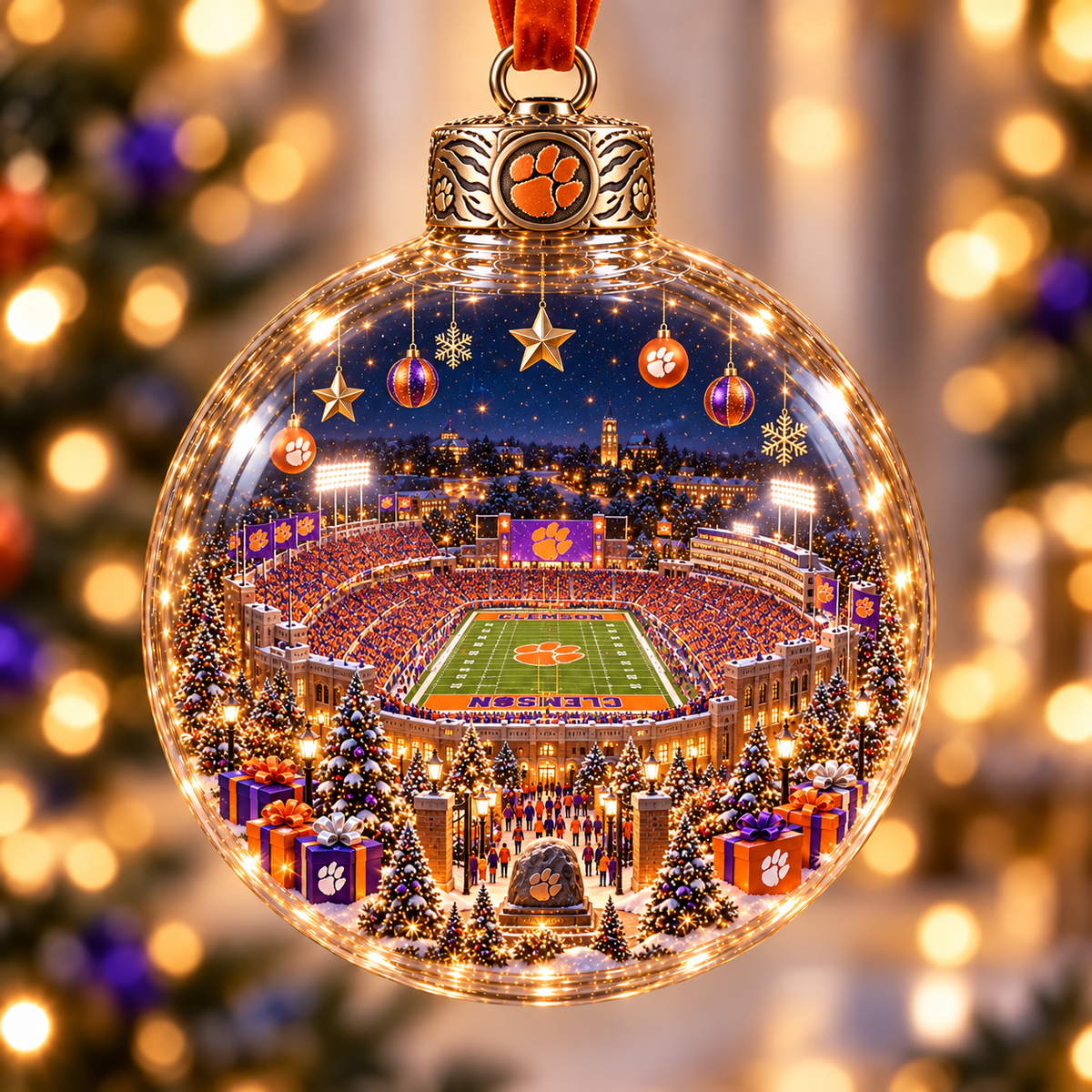 Game Day Glow – Light-Up Football Stadium Christmas Ornament