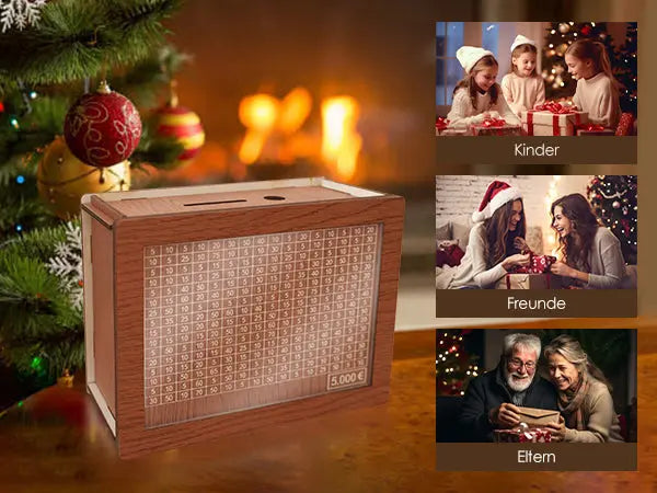 Sikunuo | CashBox Cash box made of wood – With marking for each inserted banknote