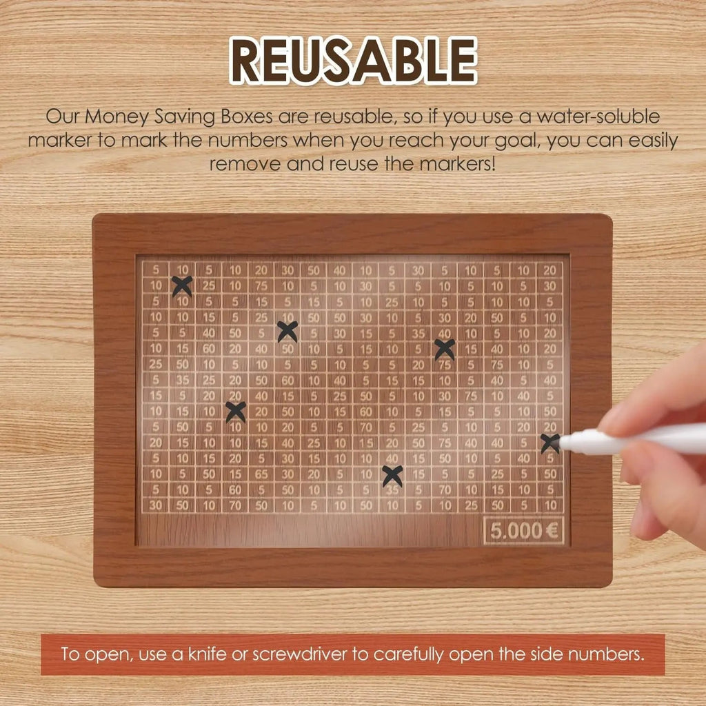 Sikunuo | CashBox Cash box made of wood – With marking for each inserted banknote
