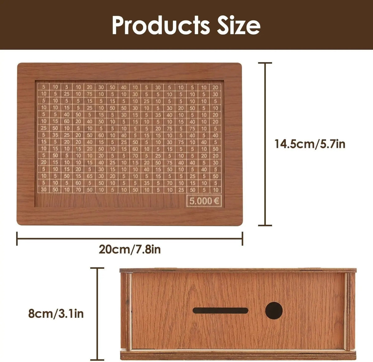 Sikunuo | CashBox Cash box made of wood – With marking for each inserted banknote