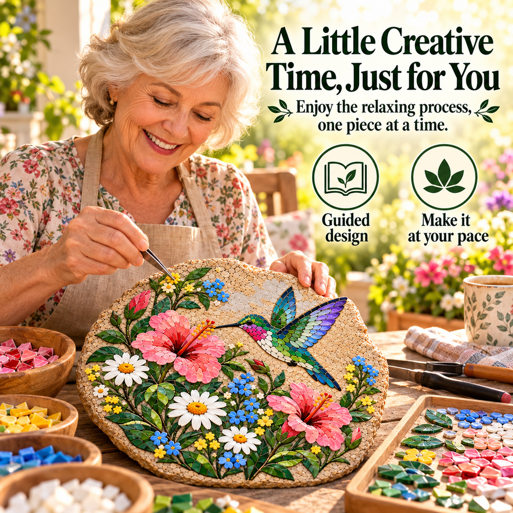 Beginner-Friendly Hummingbird & Wildflower Mosaic DIY Kit