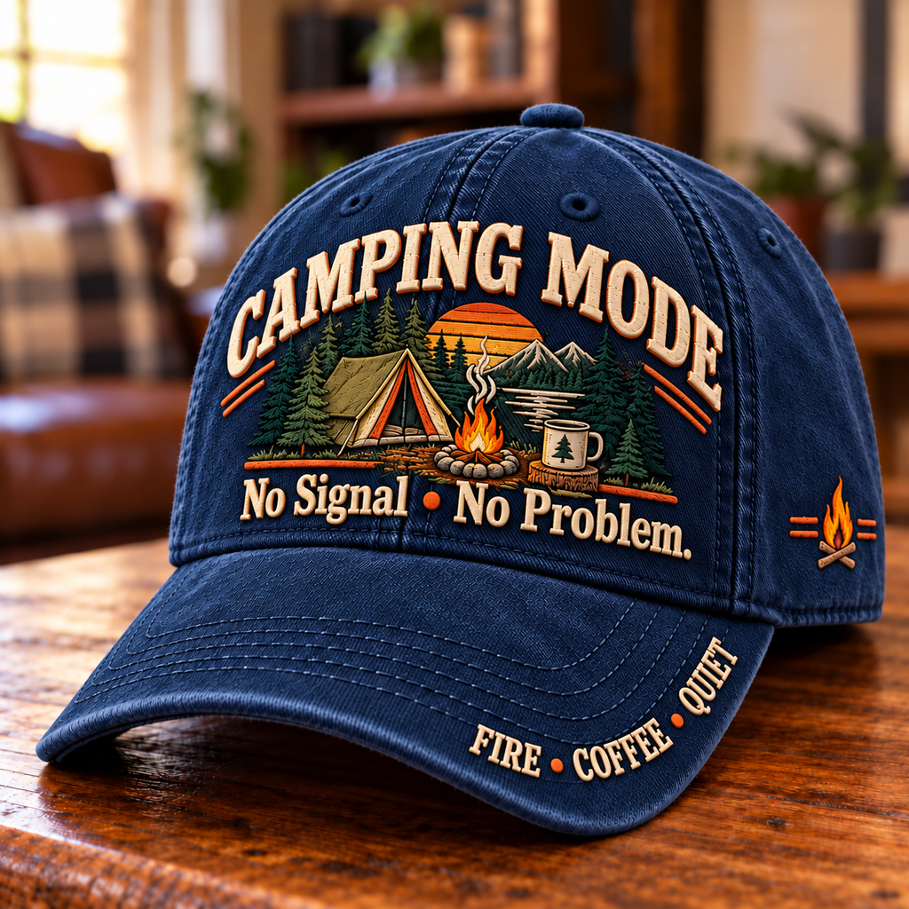 Camping Mode No Signal No Problem Outdoors Humor Baseball Cap
