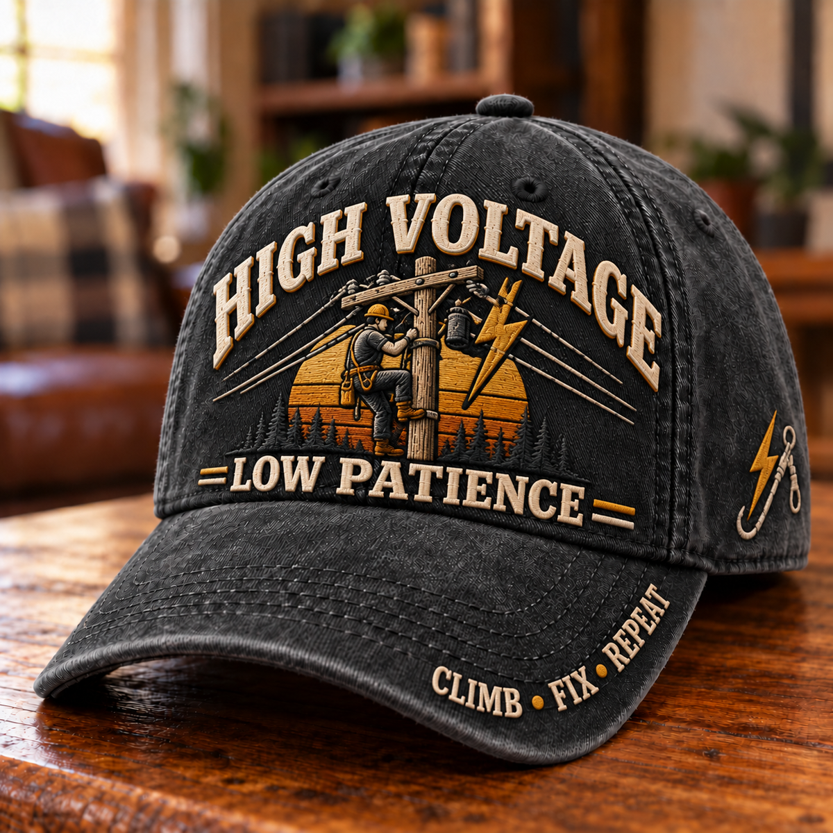 High Voltage Low Patience Lineman Work Pride Baseball Cap