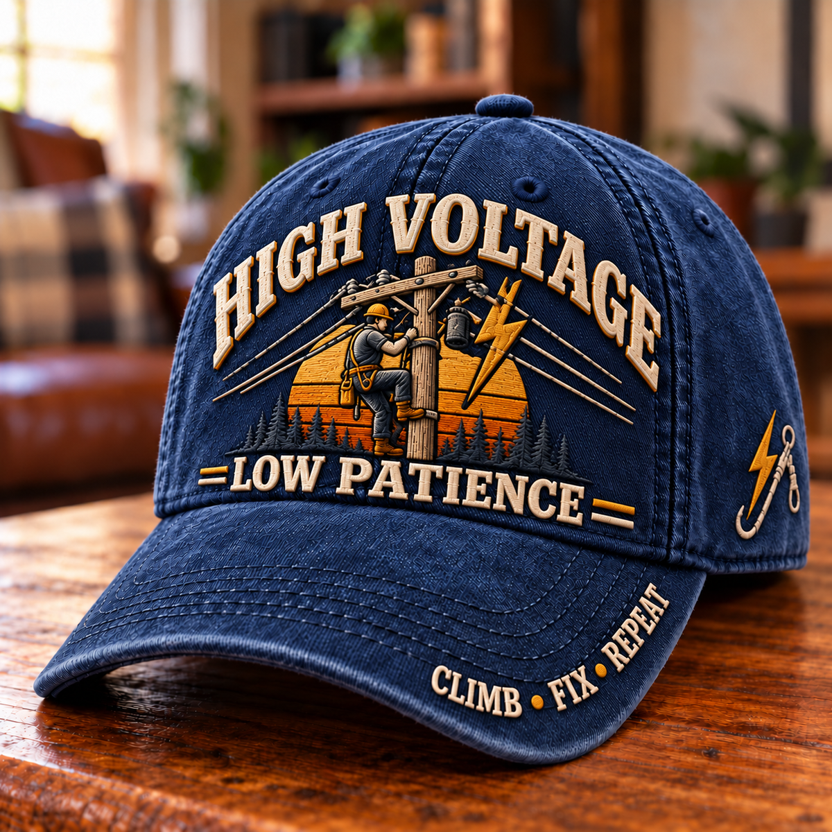 High Voltage Low Patience Lineman Work Pride Baseball Cap