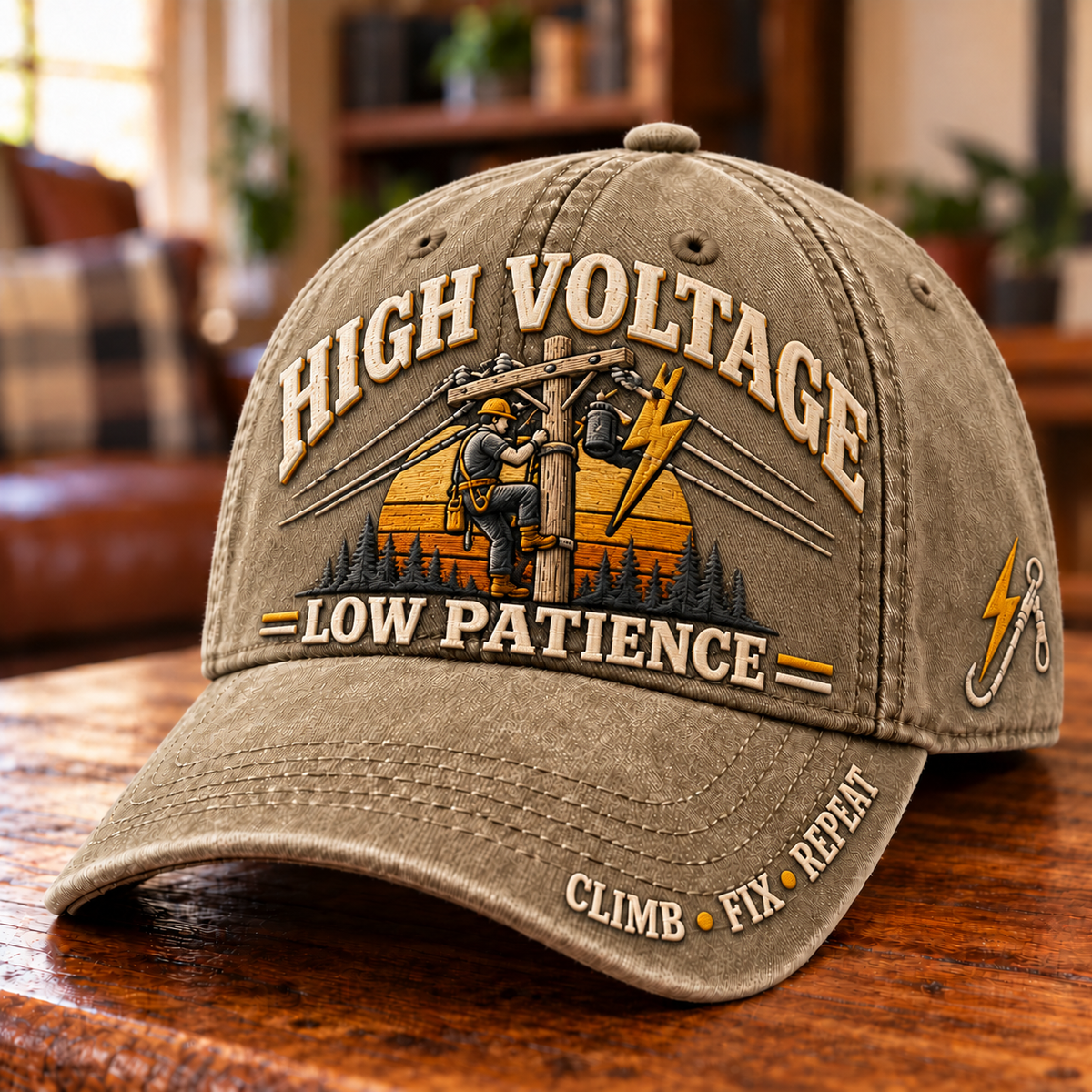 High Voltage Low Patience Lineman Work Pride Baseball Cap
