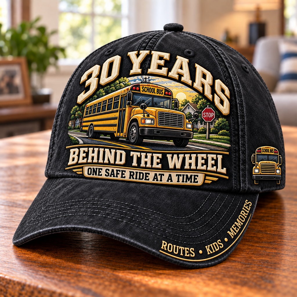 30 Years Behind The Wheel School Bus Driver Milestone Baseball Cap