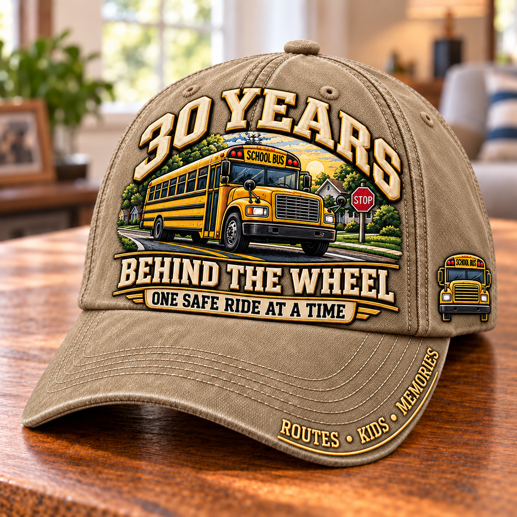 30 Years Behind The Wheel School Bus Driver Milestone Baseball Cap