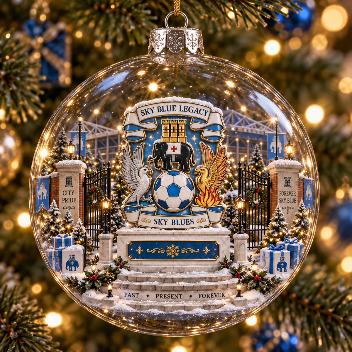 Rise & Fly Light-Up Football Christmas Globe Ornament