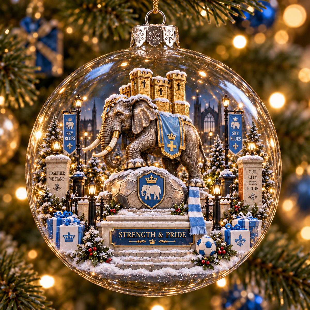 Rise & Fly Light-Up Football Christmas Globe Ornament