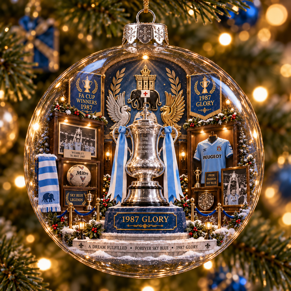 Rise & Fly Light-Up Football Christmas Globe Ornament