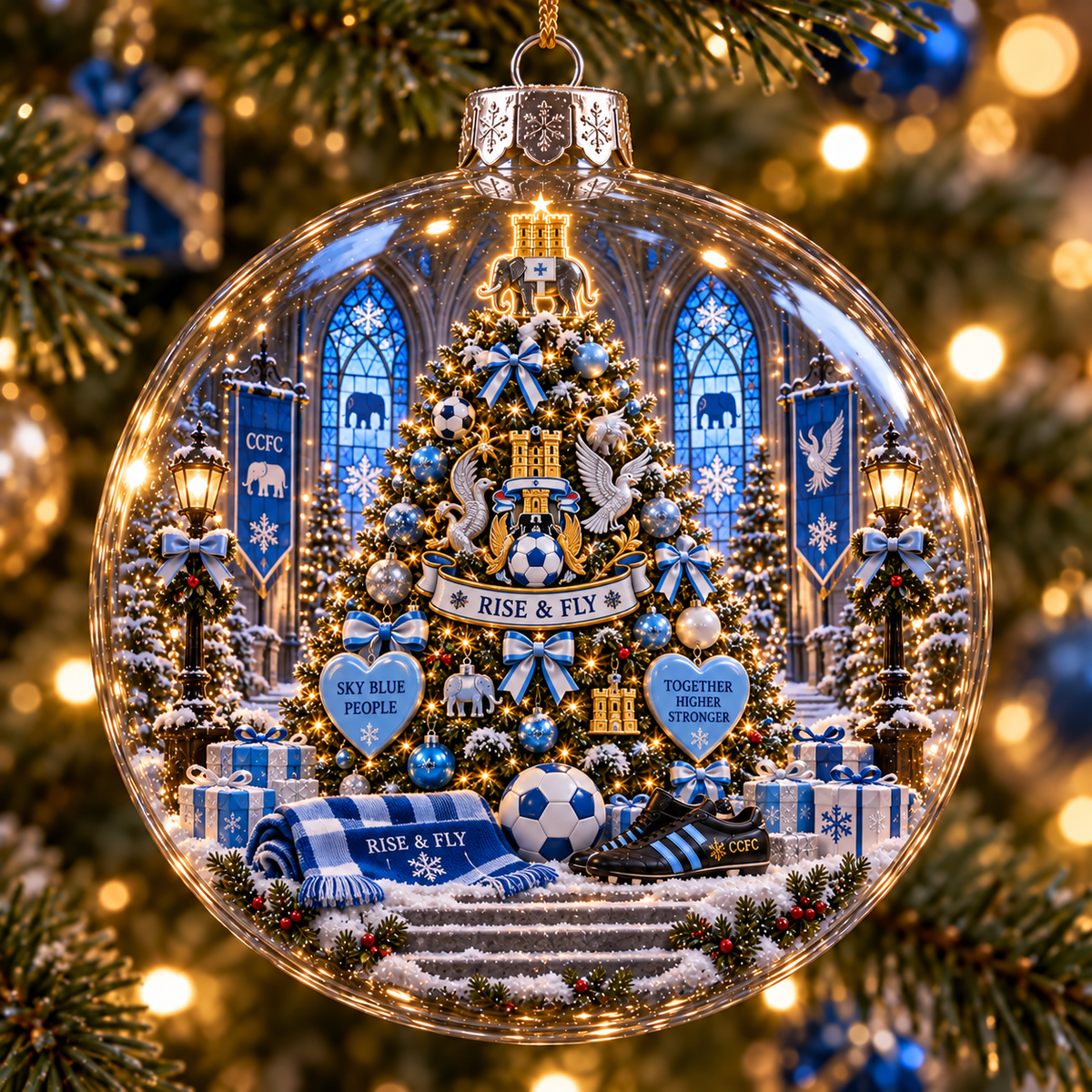 Rise & Fly Light-Up Football Christmas Globe Ornament