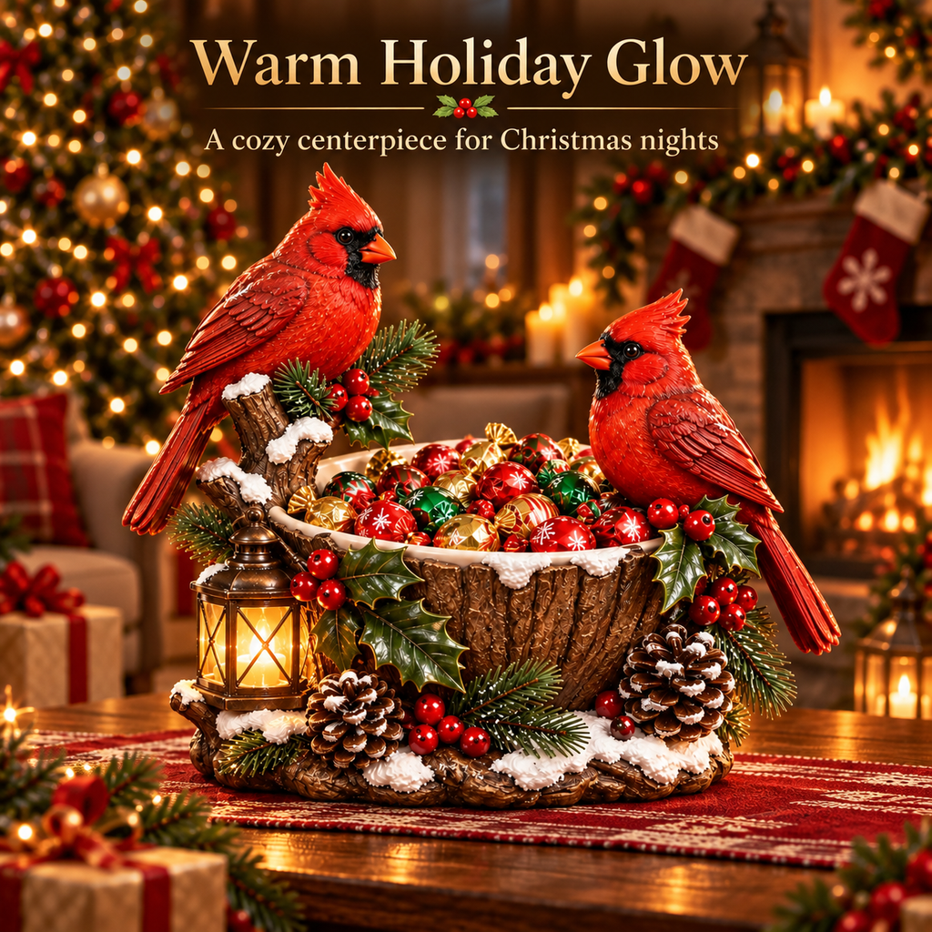 ❤️ Cardinal Christmas Treat Bowl – Lighted Holiday Candy Bowl & Tabletop Decor