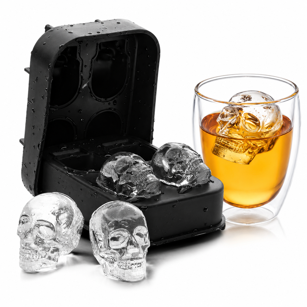 Silicone Sculpted Skull Ice Cube Mold Tray for Whiskey and Cocktails  Sikunuo