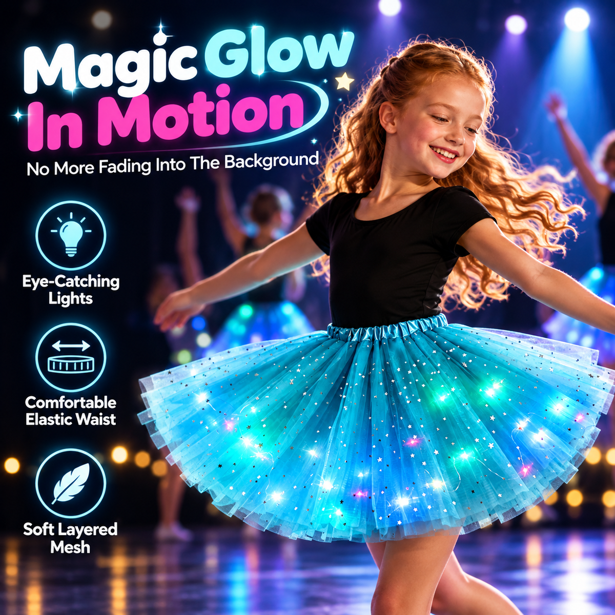🌈💡LED Light-Up Star Tutu Skirt – Sparkling Layered Tulle Skirt for Kids & Adults, Parties, Dance & Holidays🎁