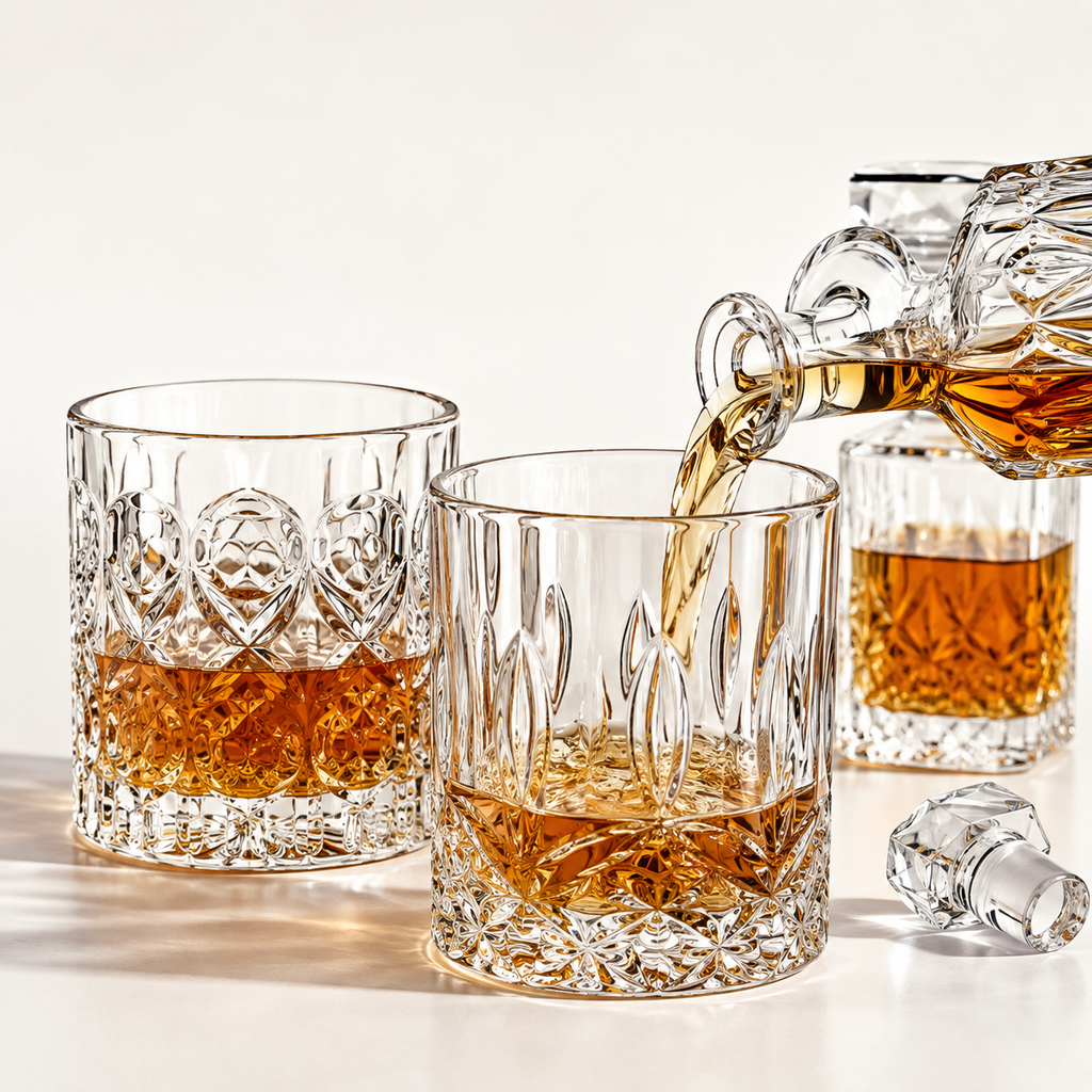 Embossed Vintage Cut Crystal-Style Whiskey Tumbler Glass Sikunuo