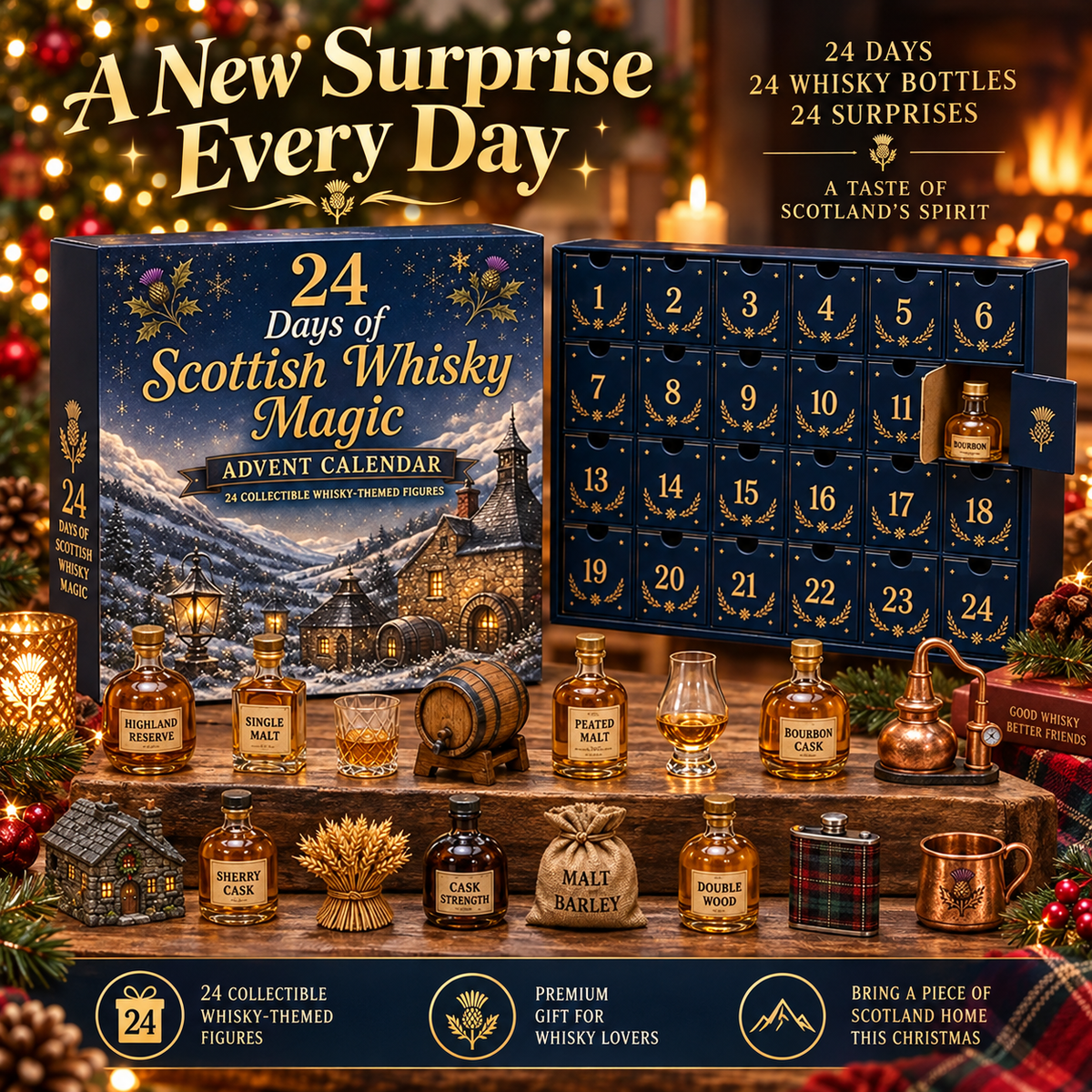 🎁 2026 Scottish Whisky Advent Calendar – 24-Day Festive Blind Box with Whisky-Themed Collectible Figures