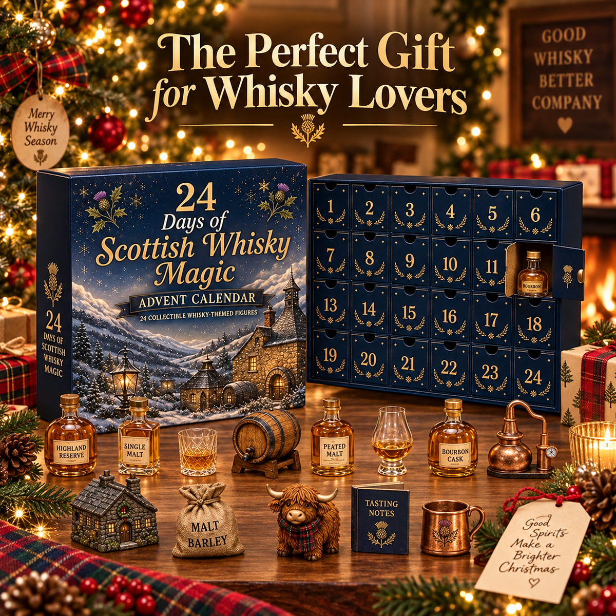 🎁 2026 Scottish Whisky Advent Calendar – 24-Day Festive Blind Box with Whisky-Themed Collectible Figures