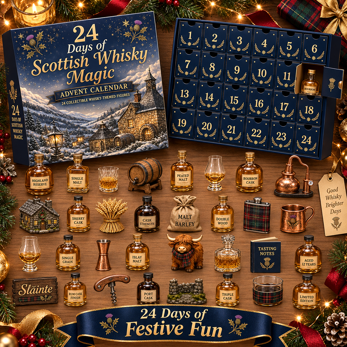 🎁 2026 Scottish Whisky Advent Calendar – 24-Day Festive Blind Box with Whisky-Themed Collectible Figures