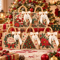 Vintage Christmas Burlap Gift Tote Bag with Satin Bow