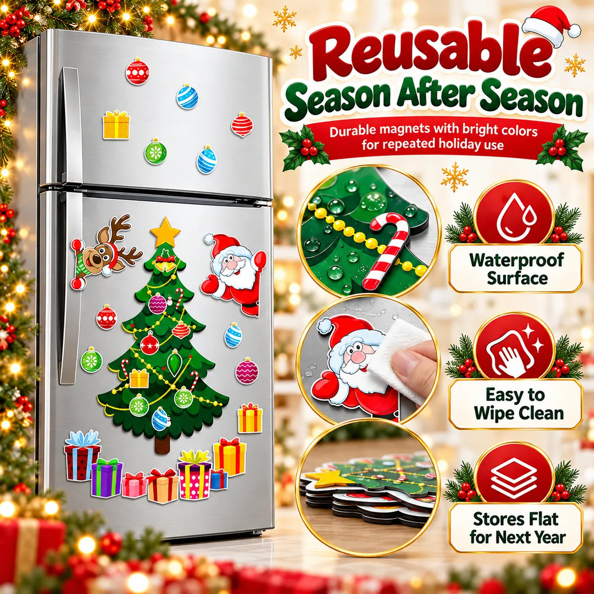 🎁Christmas Refrigerator Magnets – DIY Santa, Reindeer & Christmas Tree Decor