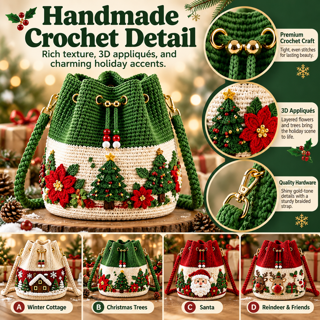 ❤️Handmade Christmas Crochet Bucket Bag