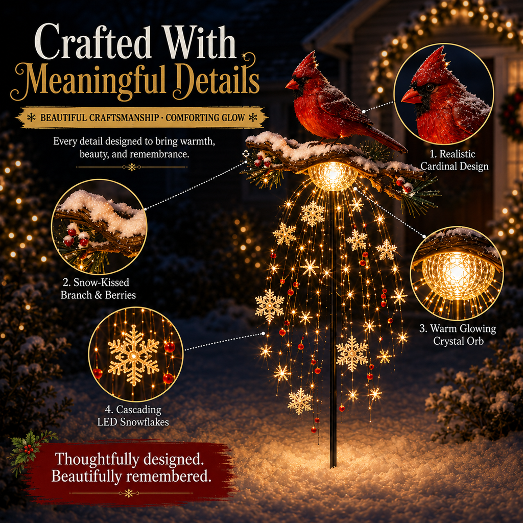 ❤️✨ Cardinal Memory Fountain Light – Illuminated Christmas Garden Memorial Decor