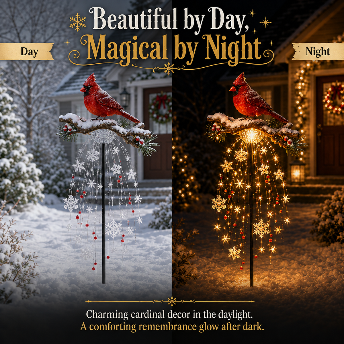 ❤️✨ Cardinal Memory Fountain Light – Illuminated Christmas Garden Memorial Decor