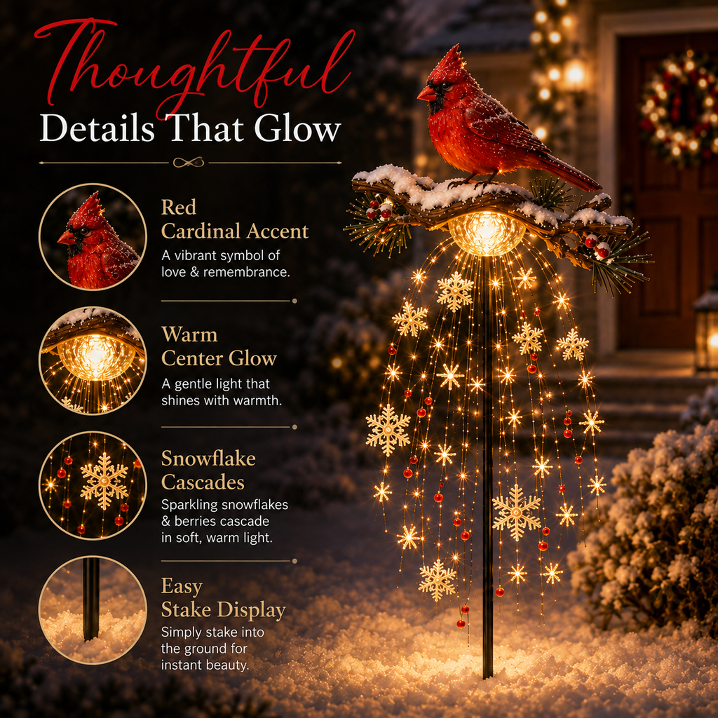 ❤️✨ Cardinal Memory Fountain Light – Illuminated Christmas Garden Memorial Decor