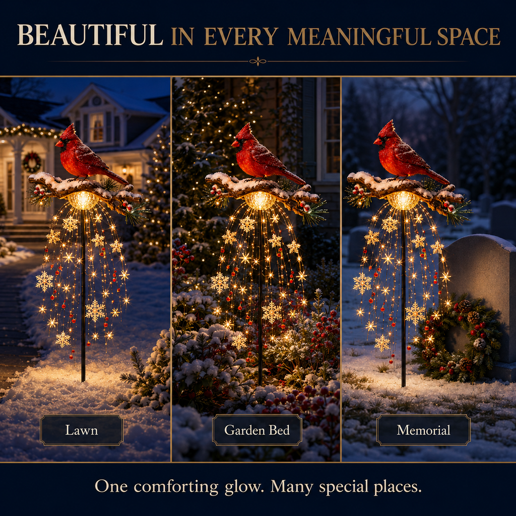 ❤️✨ Cardinal Memory Fountain Light – Illuminated Christmas Garden Memorial Decor