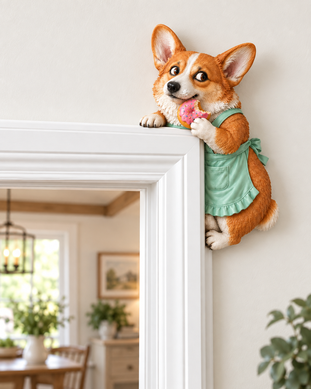 Adorable Corgi Door Frame Decor Funny Corner Wall Art
