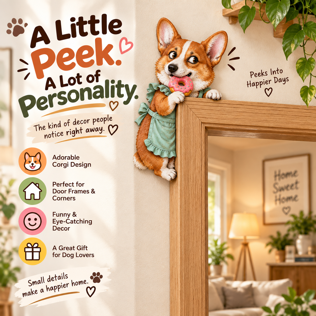 Adorable Corgi Door Frame Decor Funny Corner Wall Art