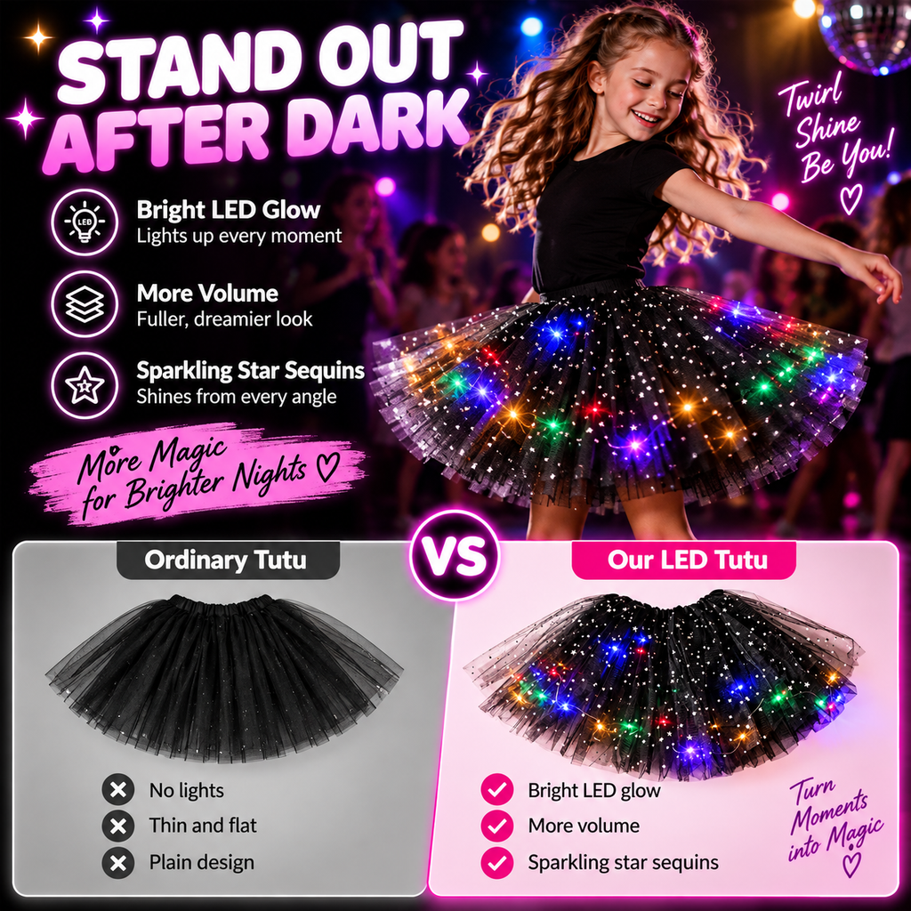 🌈💡LED Light-Up Star Tutu Skirt – Sparkling Layered Tulle Skirt for Kids & Adults, Parties, Dance & Holidays🎁