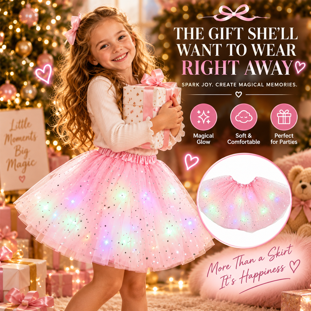 🌈💡LED Light-Up Star Tutu Skirt – Sparkling Layered Tulle Skirt for Kids & Adults, Parties, Dance & Holidays🎁