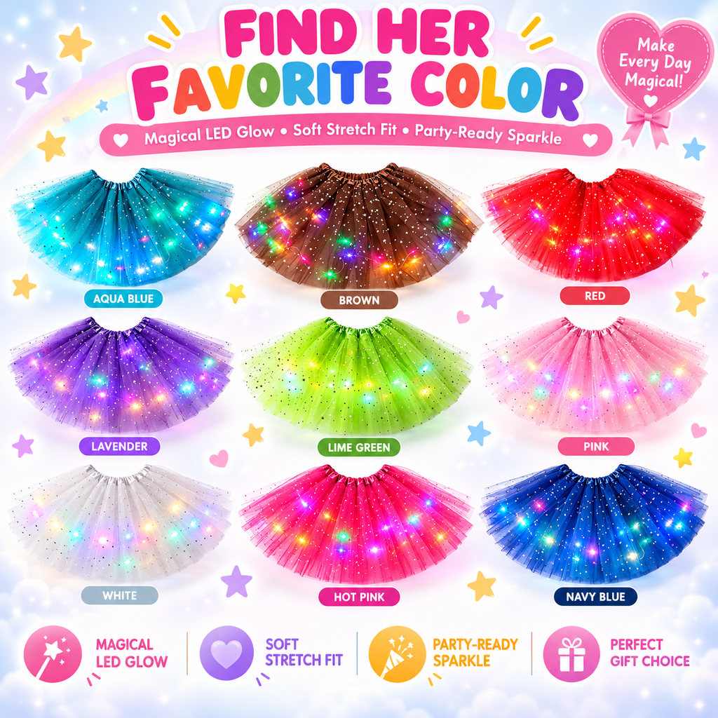 🌈💡LED Light-Up Star Tutu Skirt – Sparkling Layered Tulle Skirt for Kids & Adults, Parties, Dance & Holidays🎁