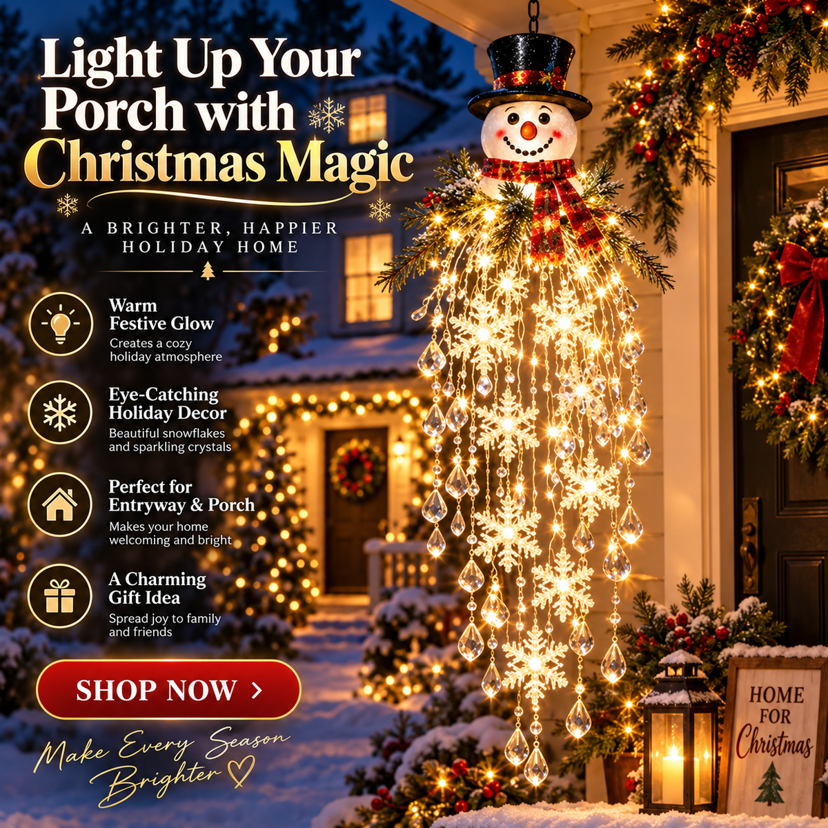 ✨Crystal Cascade Christmas Hanging Light – Snowflake & Crystal Porch Décor ❄️✨